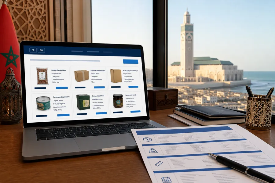 Catalogue B2B export avec fiches produits et demande de devis