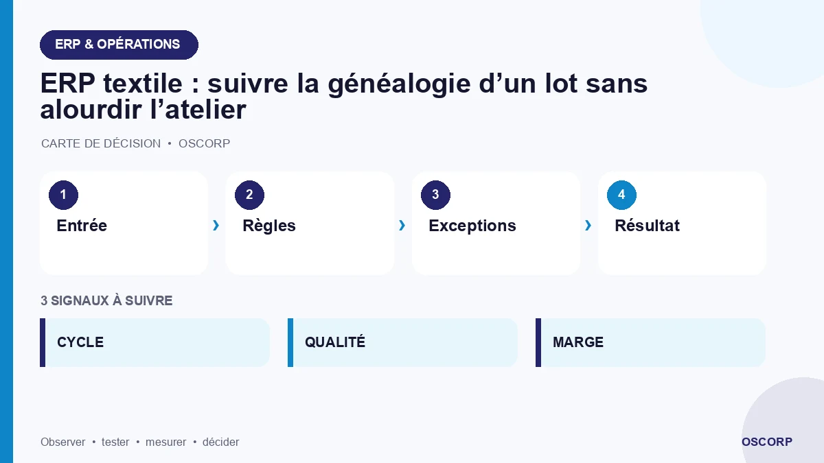 Schéma explicatif : ERP textile : suivre la généalogie d’un lot sans alourdir l’atelier