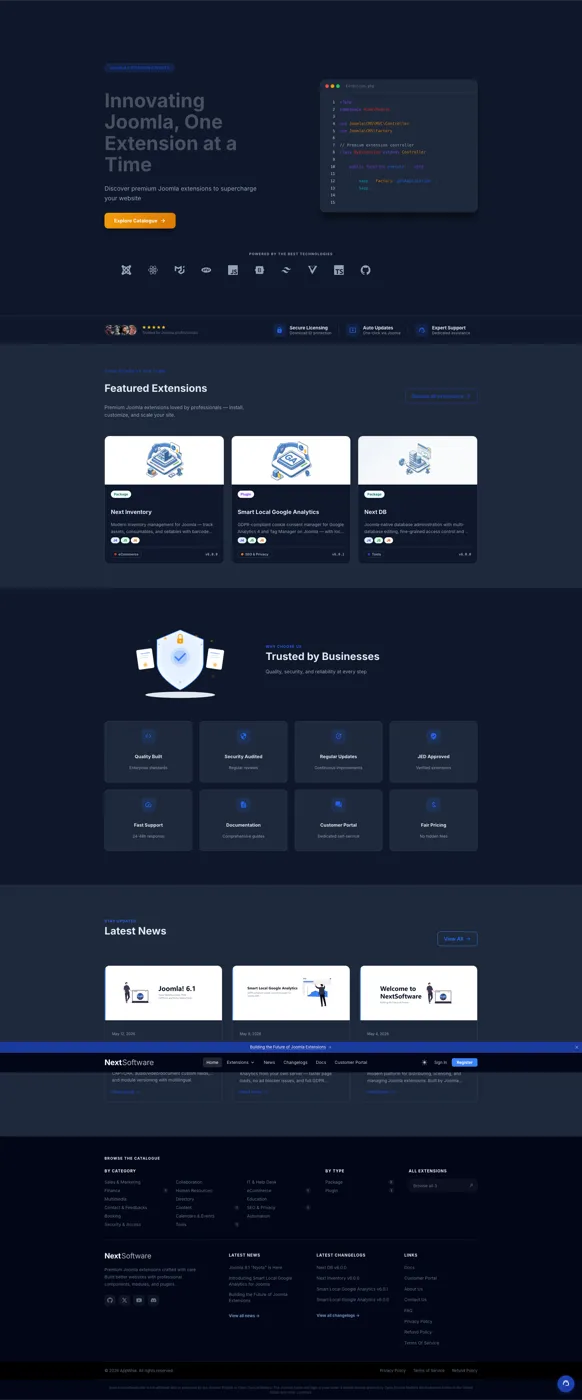 Aperçu du projet NextSoftware — Extensions Joomla Enterprise