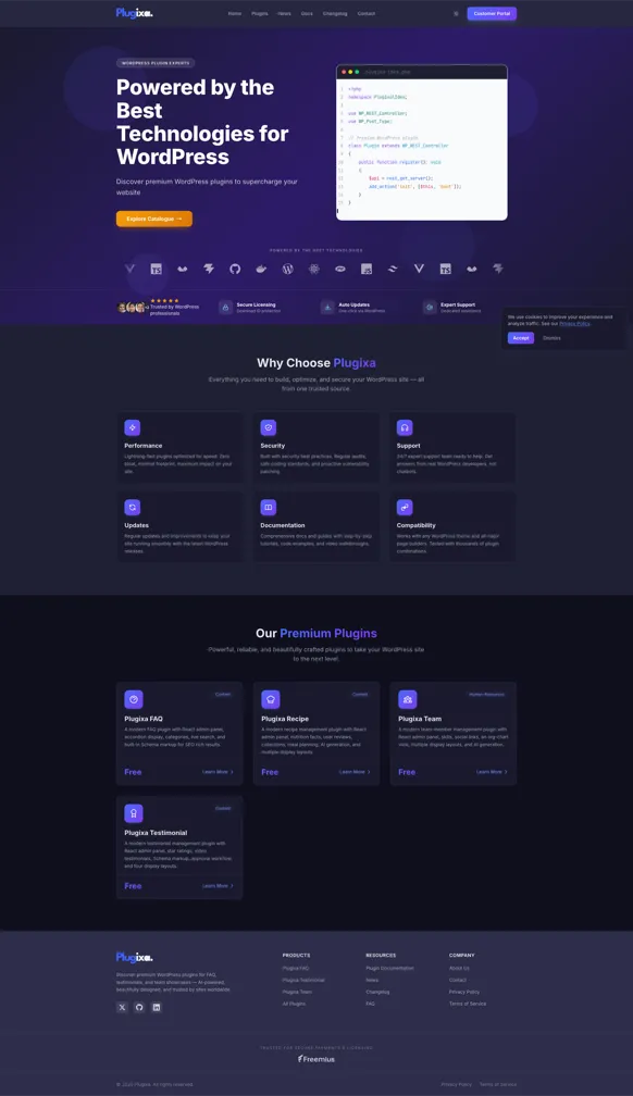 Aperçu du projet Plugixa — Plugins WordPress Premium