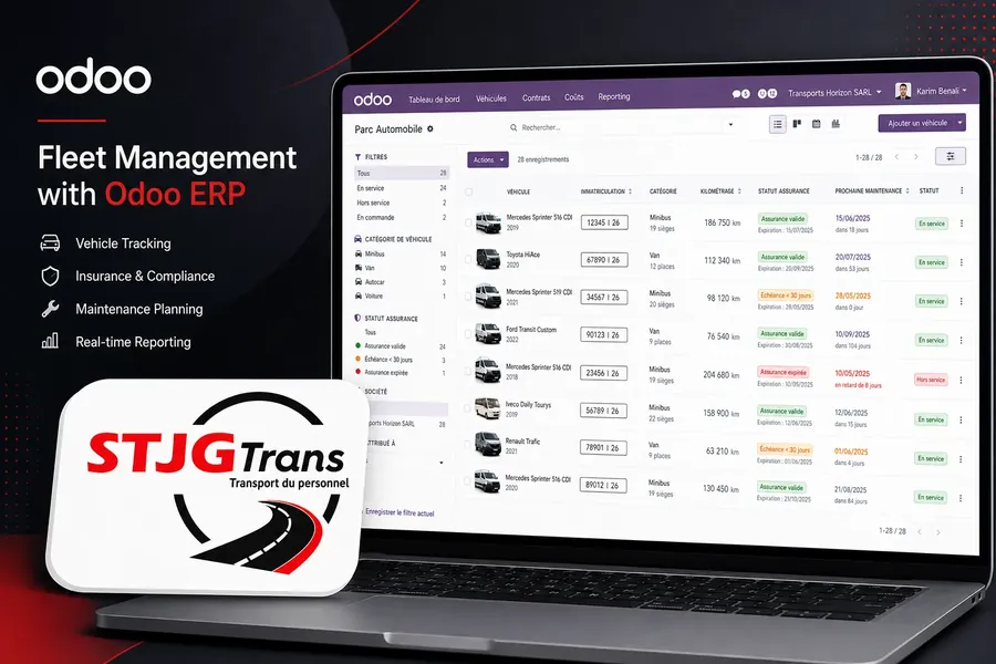 Aperçu du projet STJG Trans — Gestion Parc Auto & Odoo